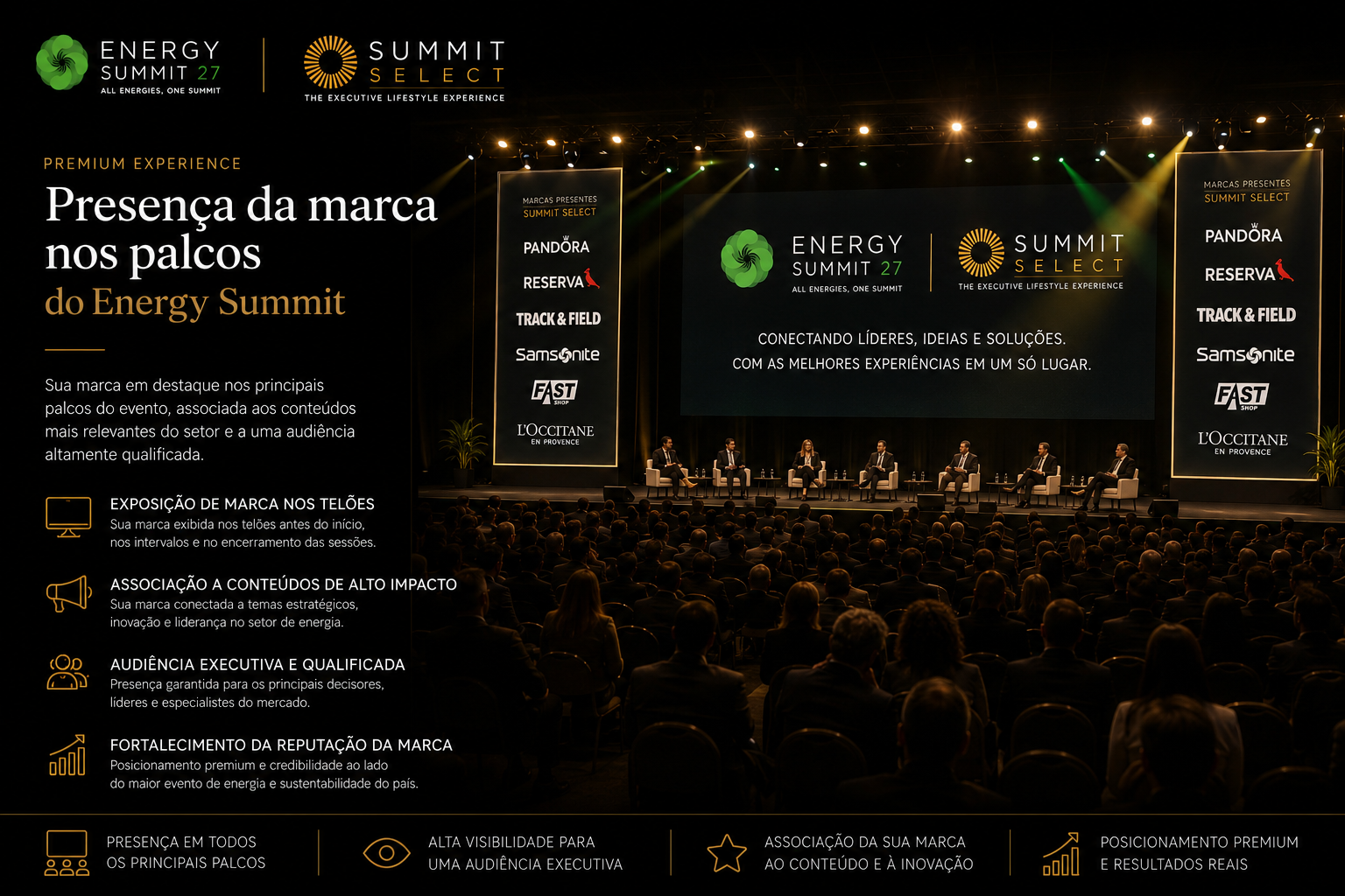 Presença da marca nos telões dos palcos do Energy Summit 27