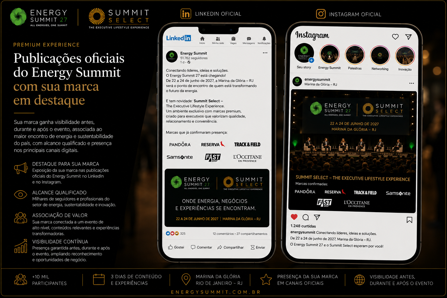 Publicações oficiais do Energy Summit 27 com sua marca em destaque